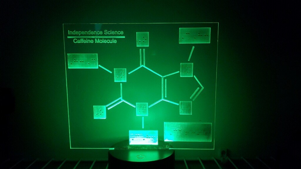Caffeine molecule LED lamp with the color of the light set to green